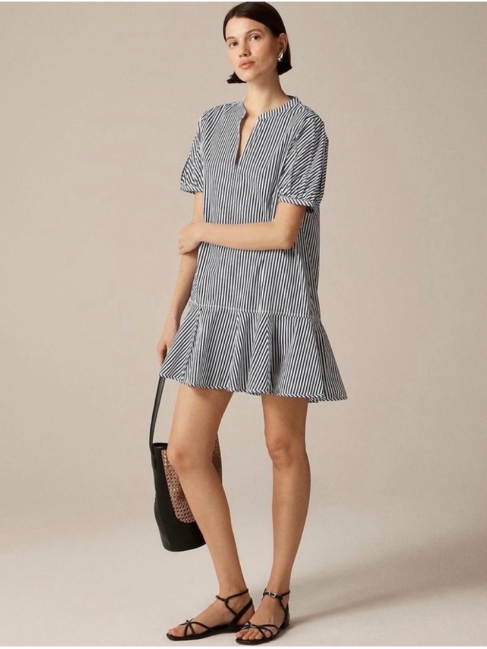 J.Crew Delilah Navy Stripe Poplin Cotton Dress
